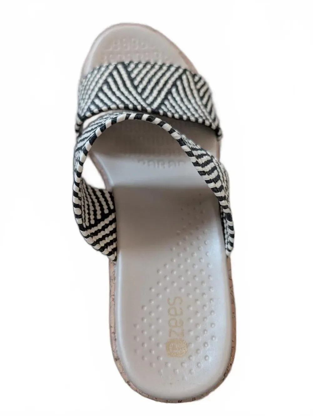 Bzees Women's Wedge Sandals Cork Platform & Black White Striped Straps 7.5 NIB